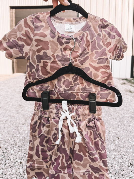Girls Camo Scalloped Shirt & Short Set