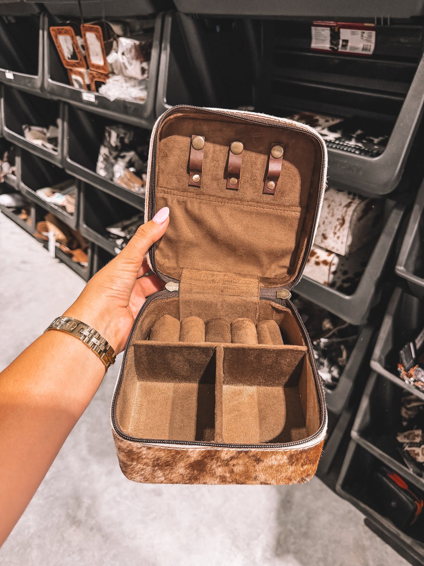 Tan Cowhide Jewelry Box