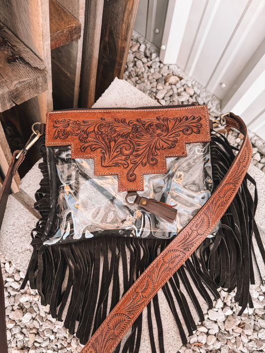 Tooled Leather Stadium Crossbody