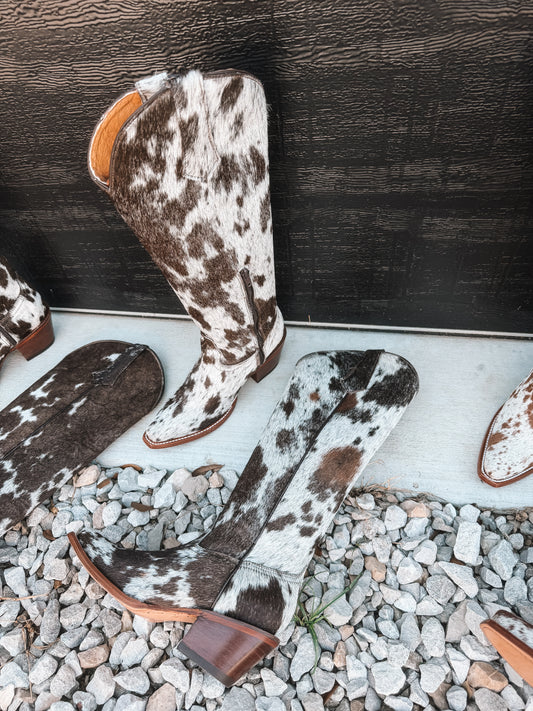 Knee High Cowhide Boots ~ Snip Toe Brown