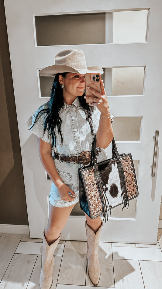 Cinched Denim Romper