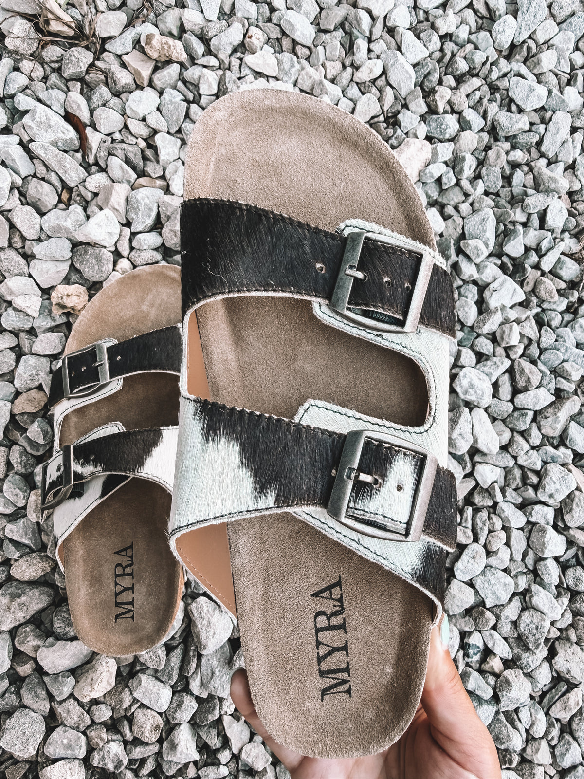 Lazy Day Cowhide Double Strap Sandals