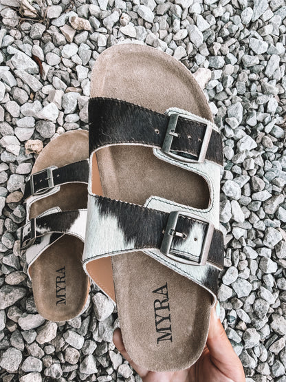 Lazy Day Cowhide Double Strap Sandals