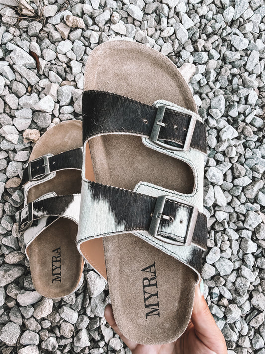 Lazy Day Cowhide Double Strap Sandals
