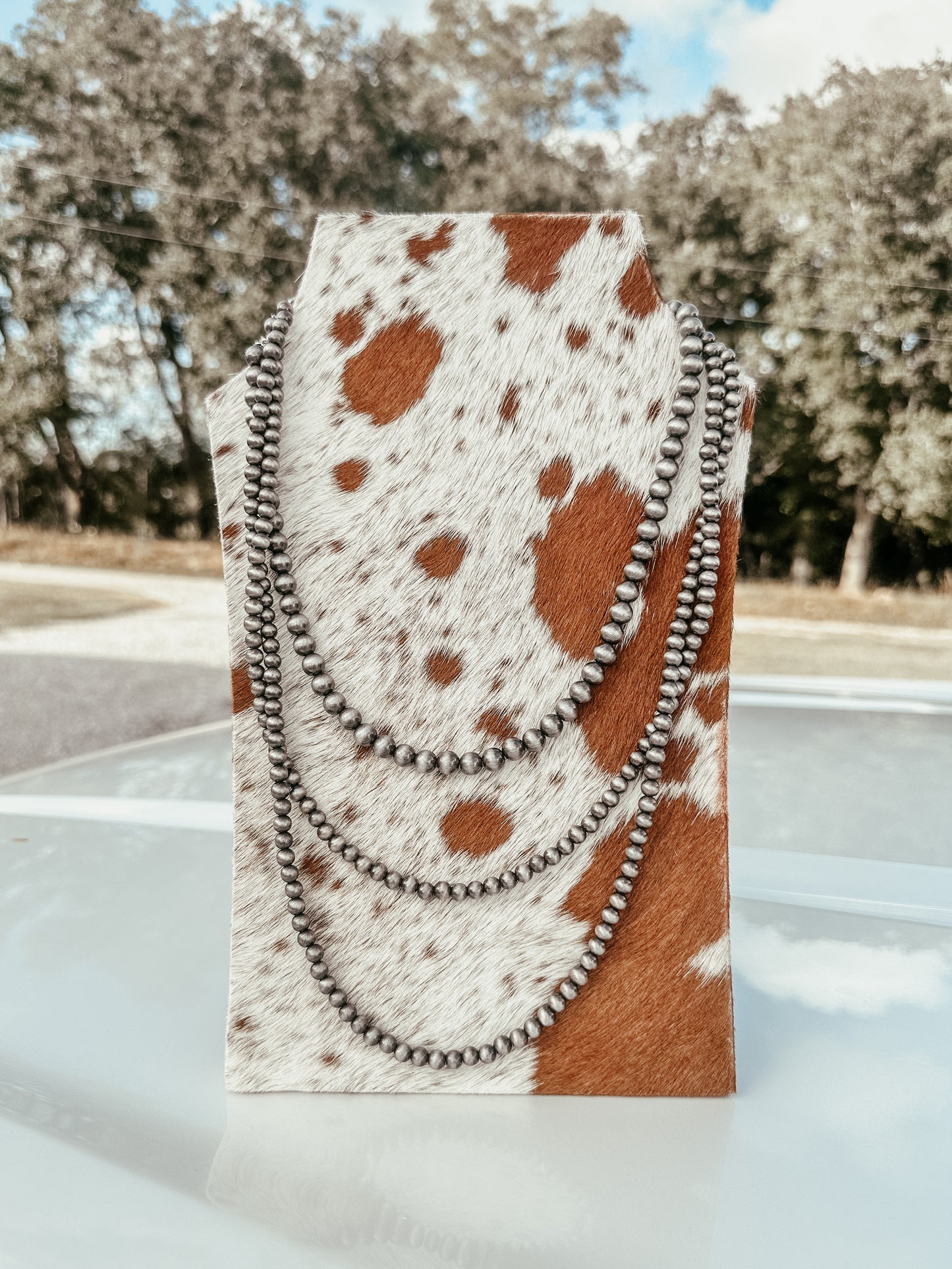 Wooden Cowhide Necklace Stand