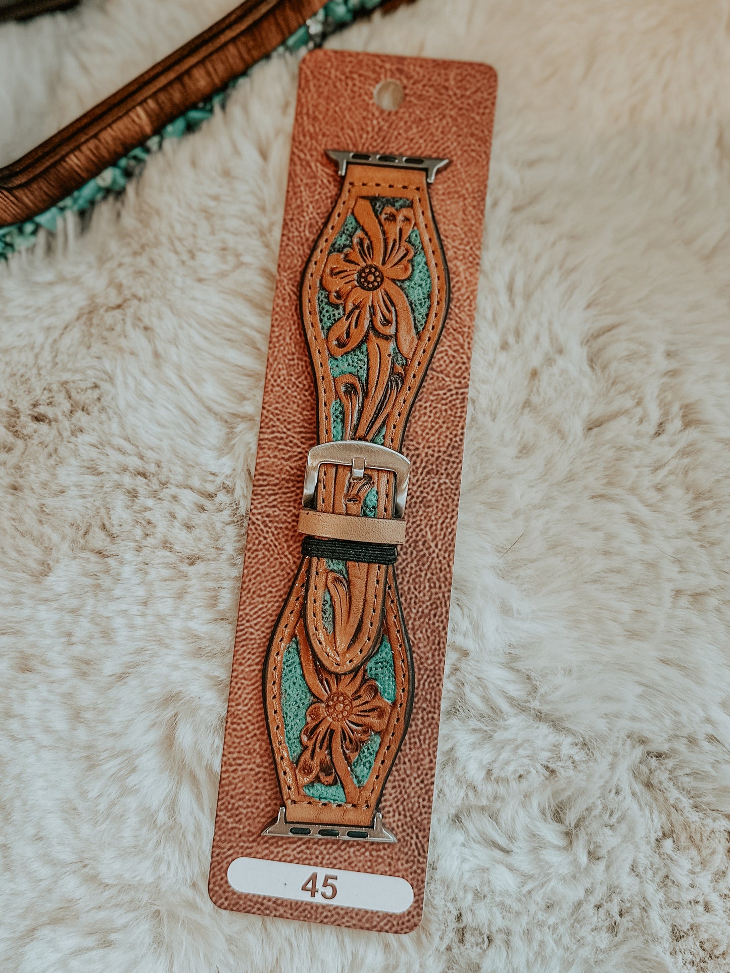 Floral Turquoise Leather Flare Watch Band