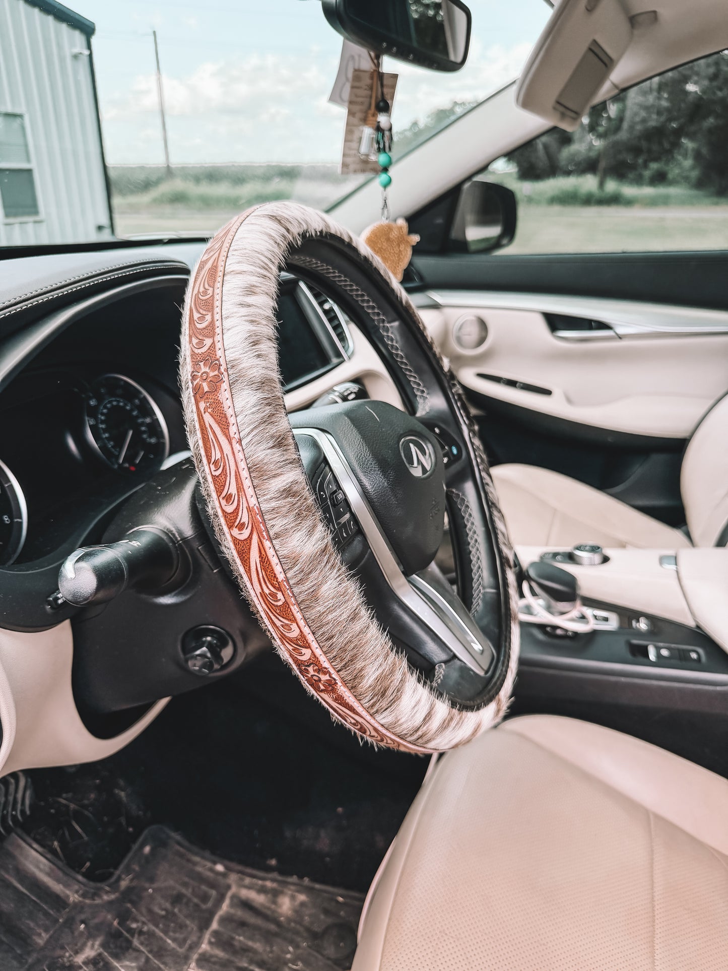 Cowhide & Leather Steering Wheel Cover 16 inch