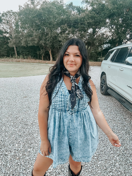 Pleated Denim Tie Romper