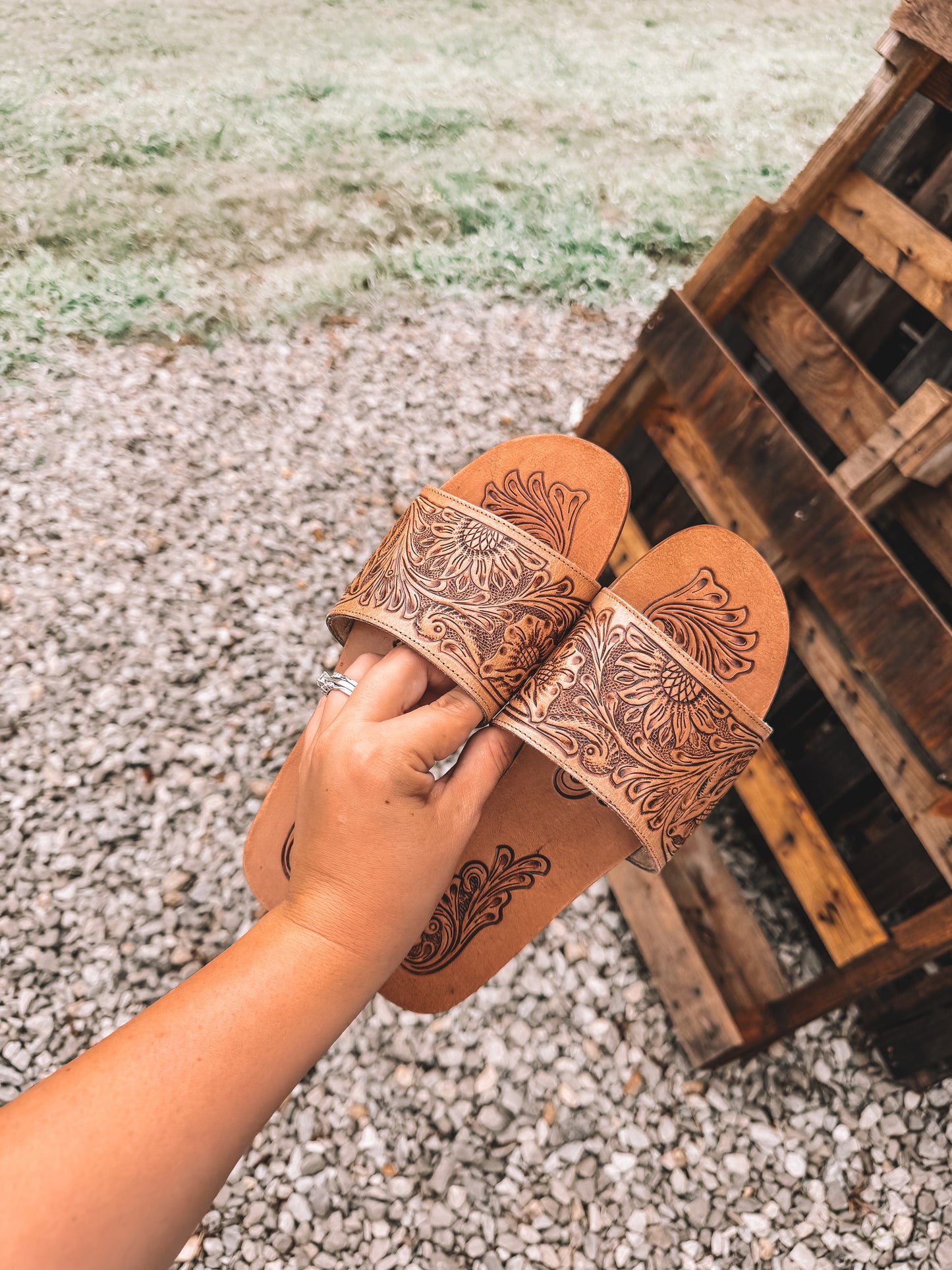 Cactus Lace Tooled Leather Sandals