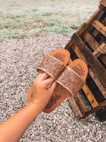 Cactus Lace Tooled Leather Sandals