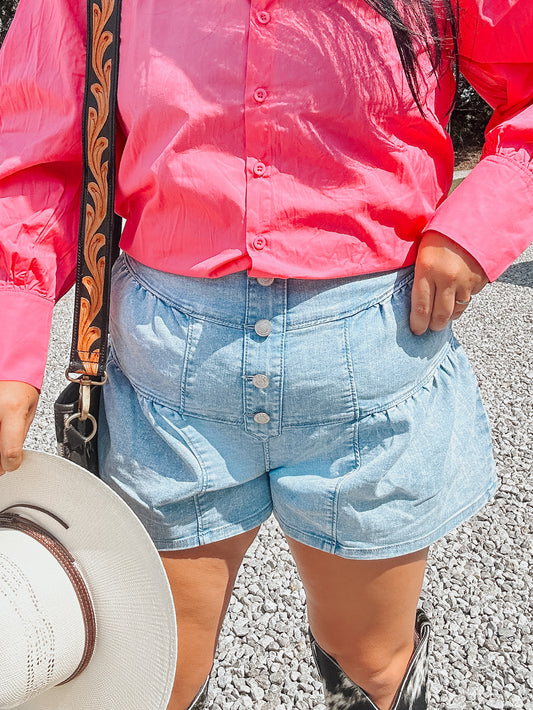Cello Ruffle Denim Shorts