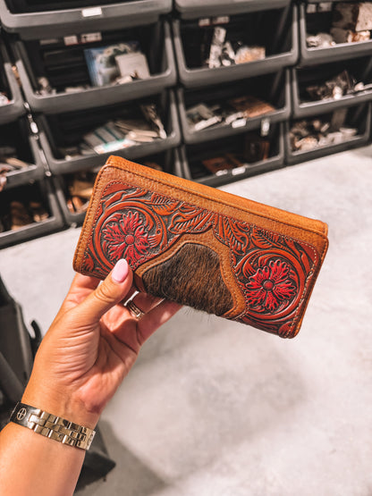 Leather & Cowhide Wallet Red Floral