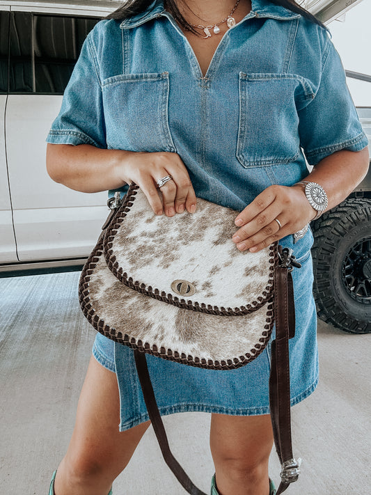 Livingston Cowhide Buck Stitch Crossbody