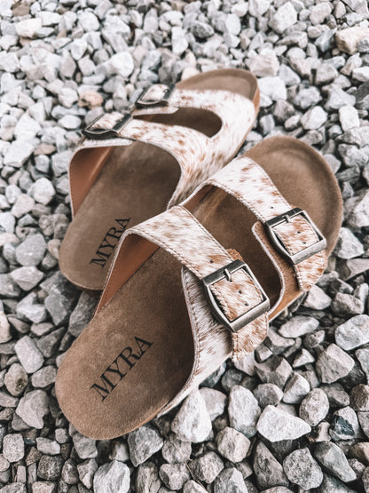 Restful Cowhide Double Strap Sandals