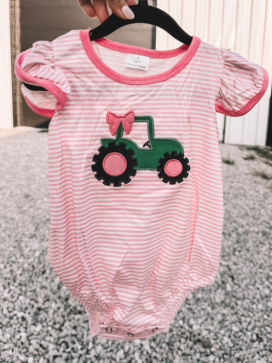 Girls Pink Tractor Onesie