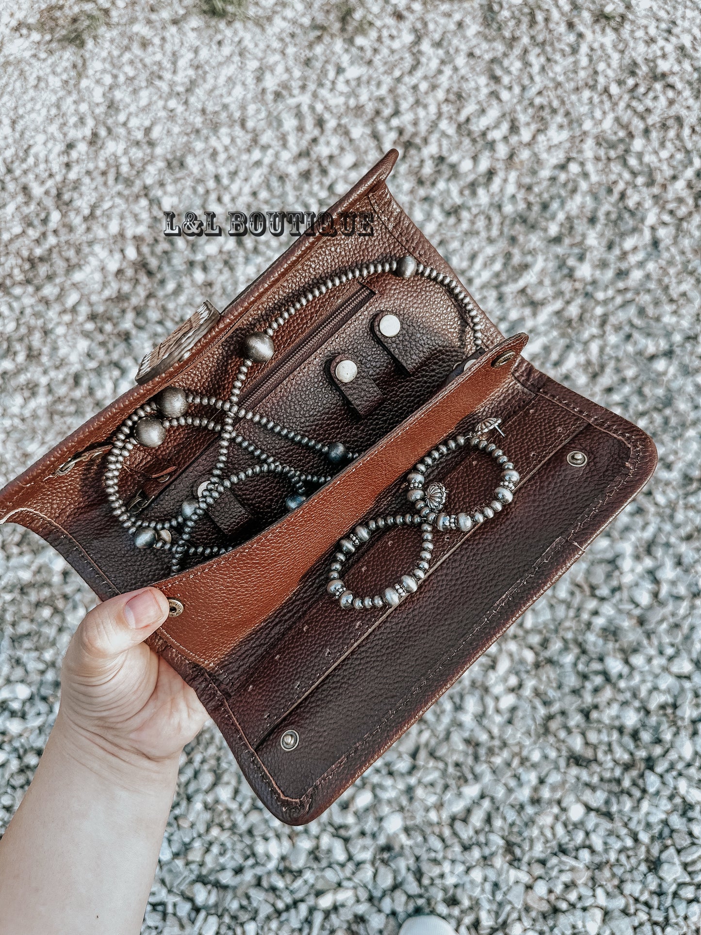 Cowhide Tooled Leather Rollup Jewelry Case