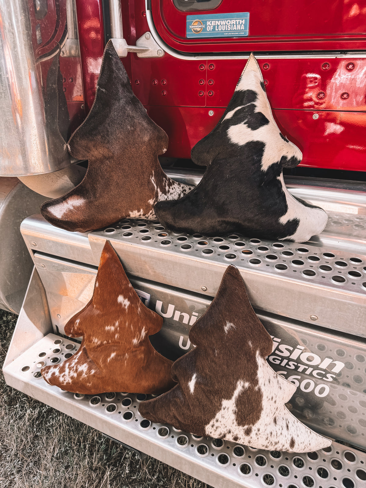 Cowhide Christmas Tree Pillow