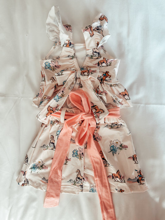 Flowers & Horses Girls Top & Shorts Set