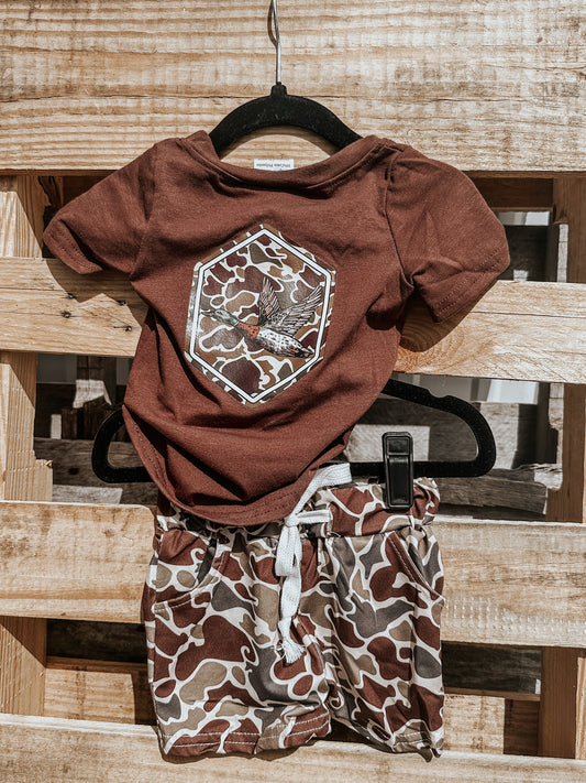 Brown Camo Duck Boys Shirt & Shorts