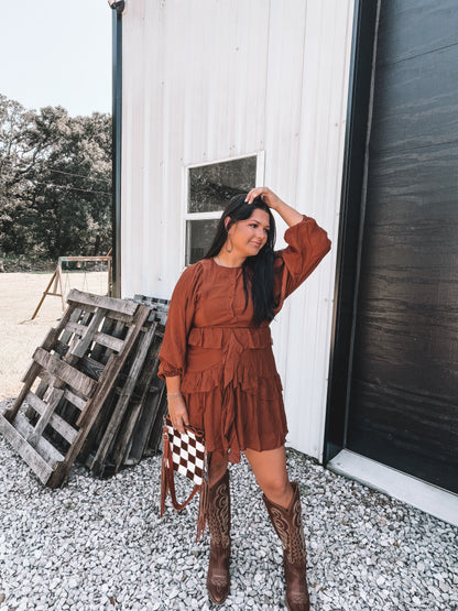 Caramel Ruffle Mini Dress
