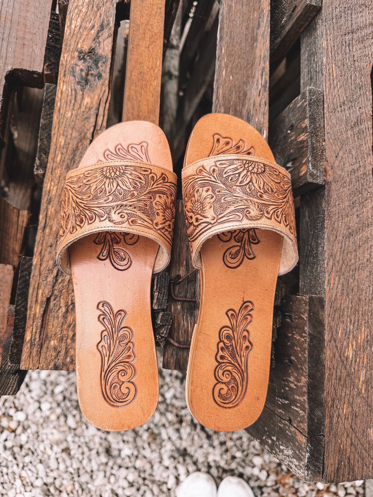 Cactus Lace Tooled Leather Sandals