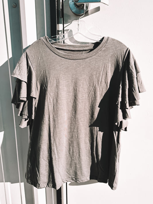 Gray Ruffle Sleeve Tee - Plus Size