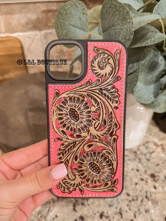 Eagles Pink Tooled Leather iPhone 15 Plus Case
