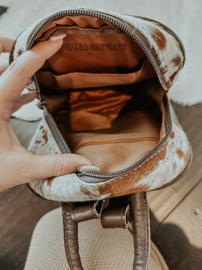 Tooled Leather Cowhide Mini Backpack