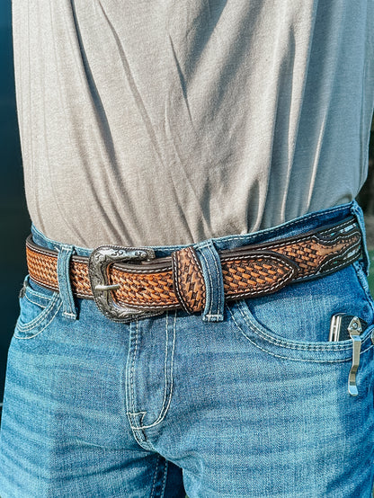 Beaded Leather Belt in Turquoise