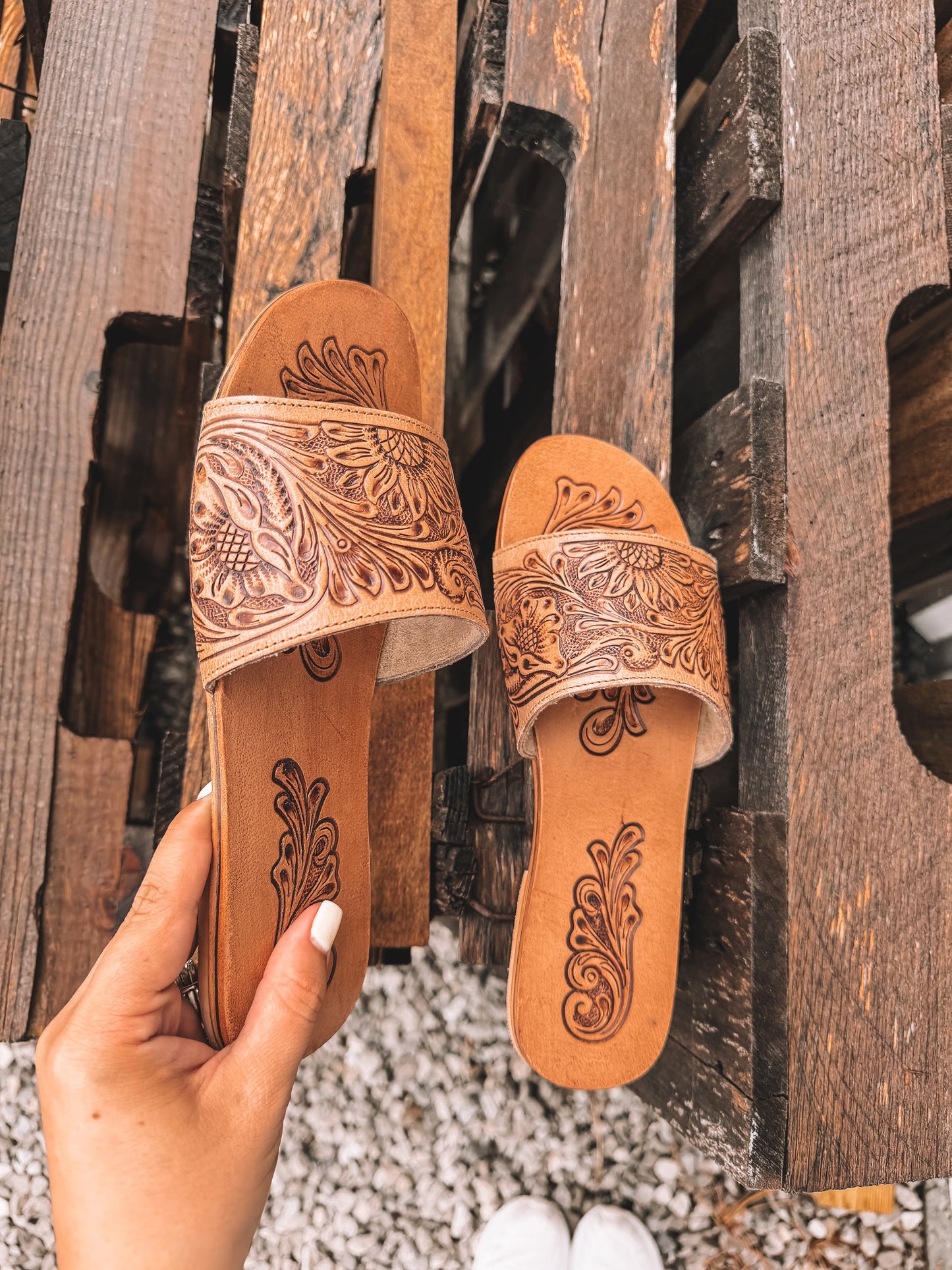 Cactus Lace Tooled Leather Sandals