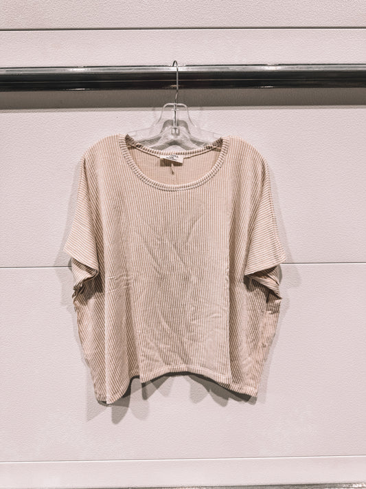 Ribbed Crop Top in tan & white