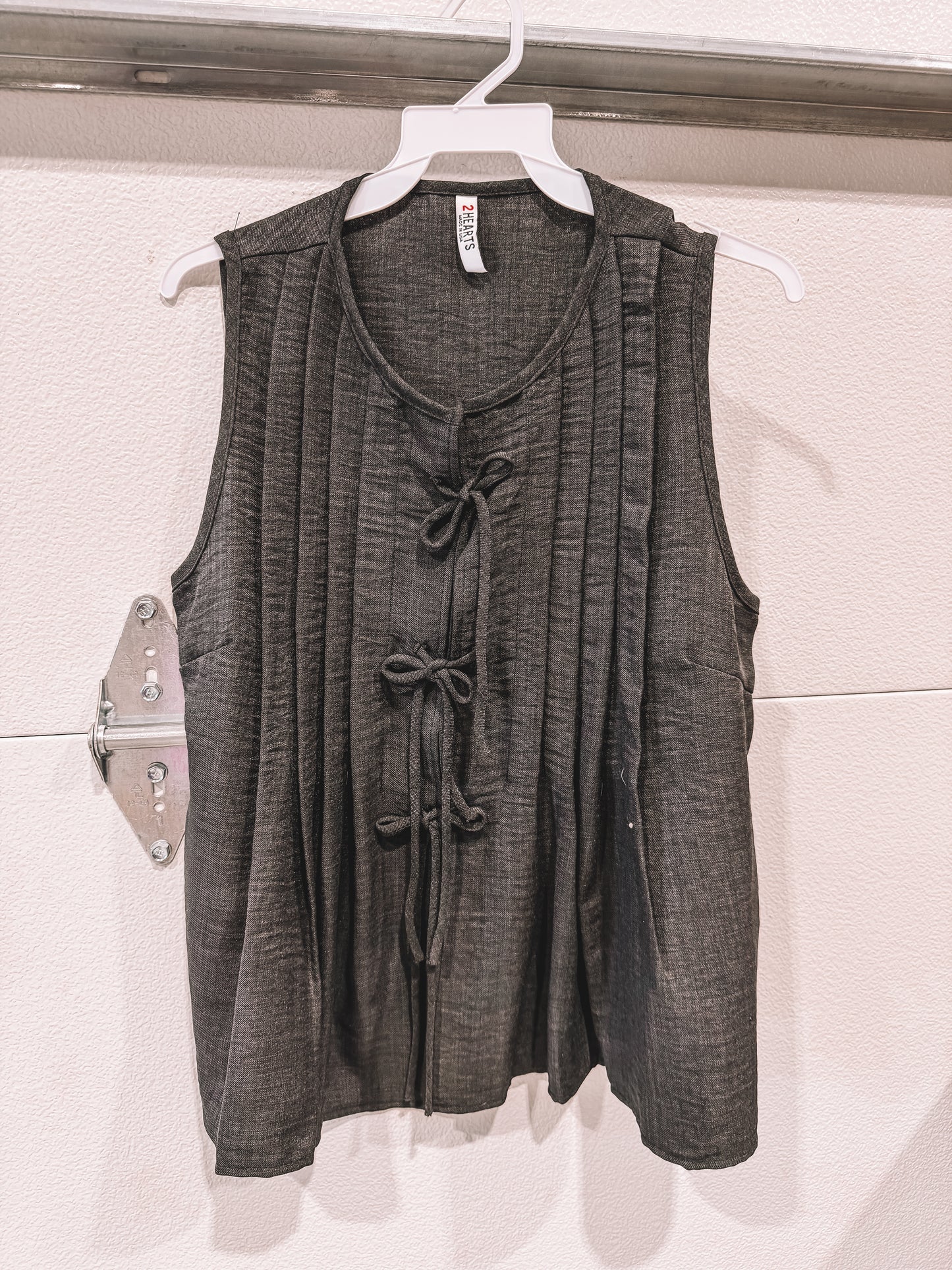 Pleated Charcoal Tie Top