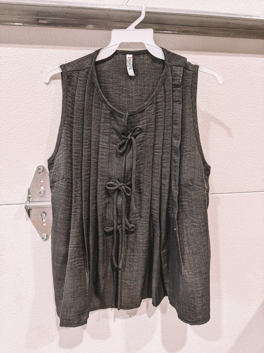 Pleated Charcoal Tie Top