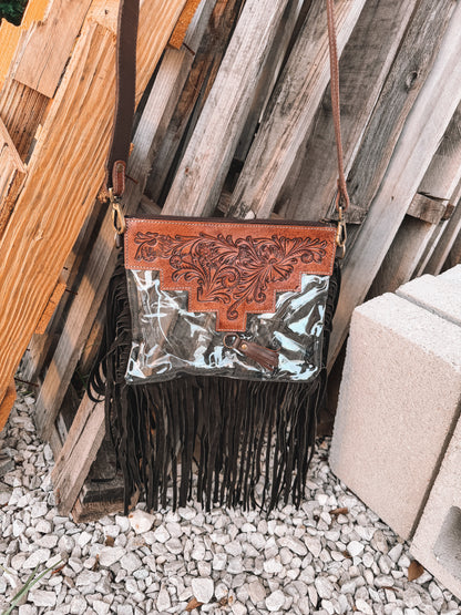 Tooled Leather Stadium Crossbody