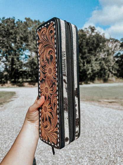 Black Tooled Leather Cowhide Iron Case