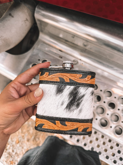 Tooled Leather & Cowhide Flask