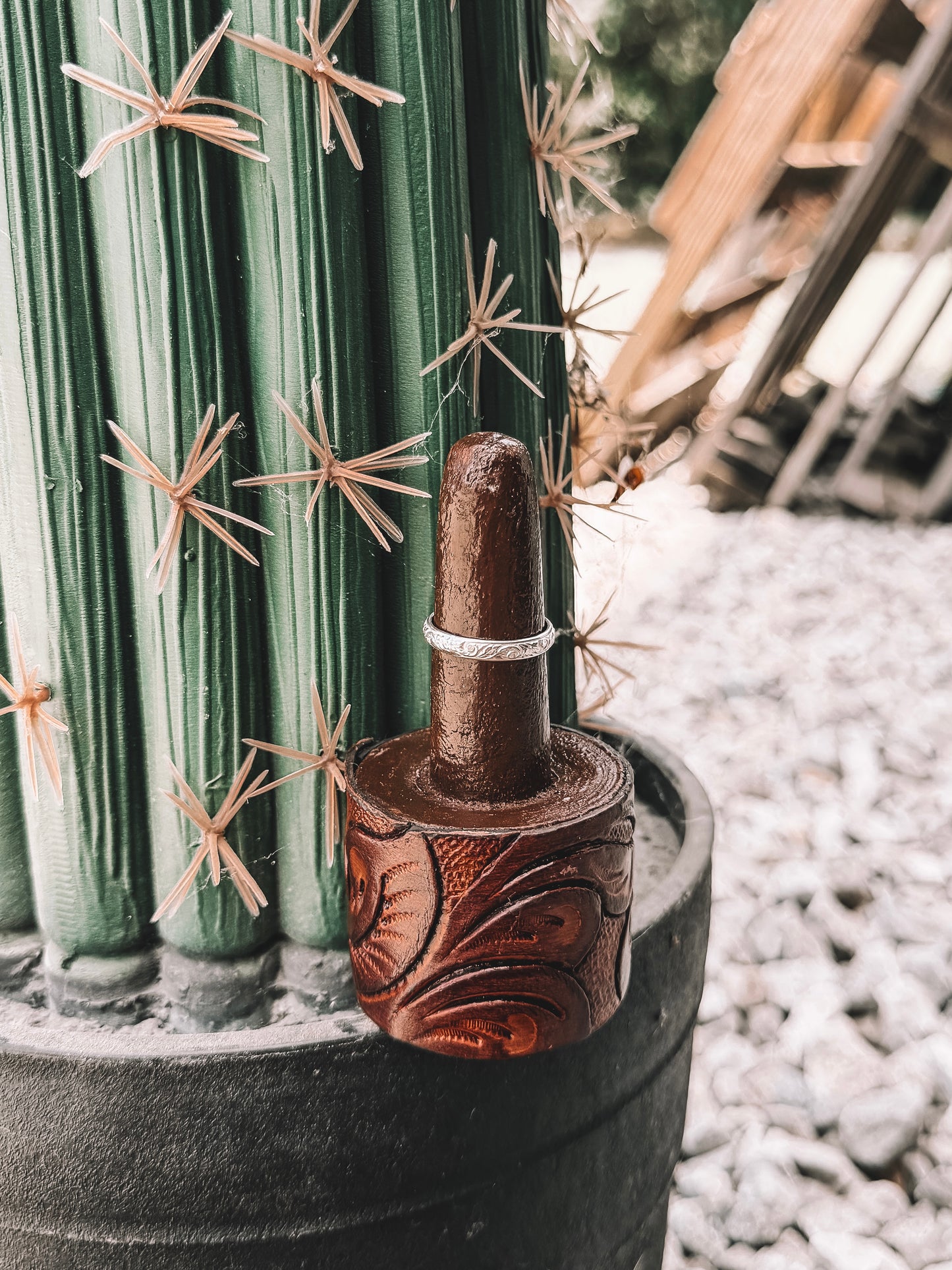 Tooled Leather Ring Prong Holder