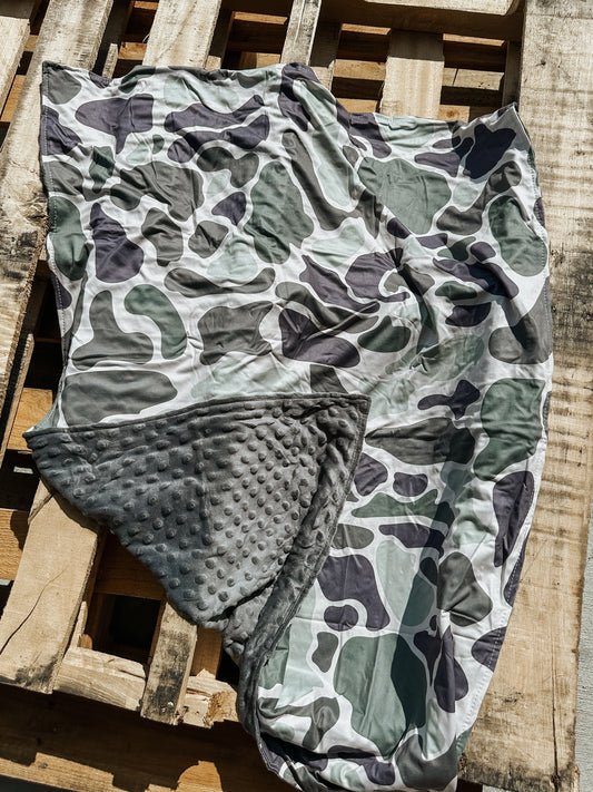 Old School Camo Minky Blanket in Gray