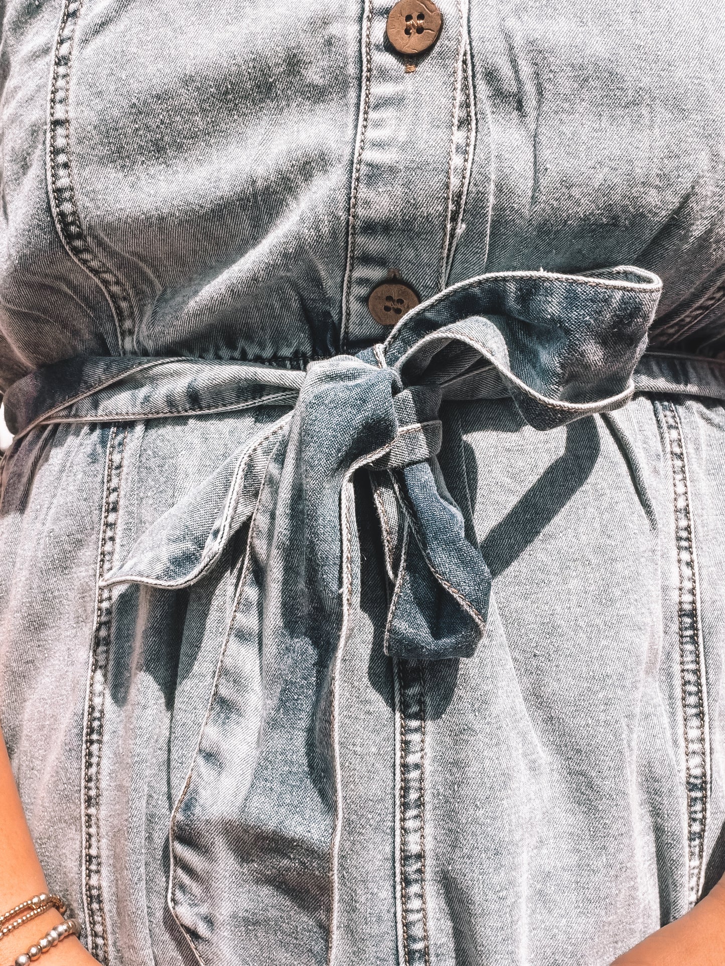 Washed Denim Ruffle Tie Dress