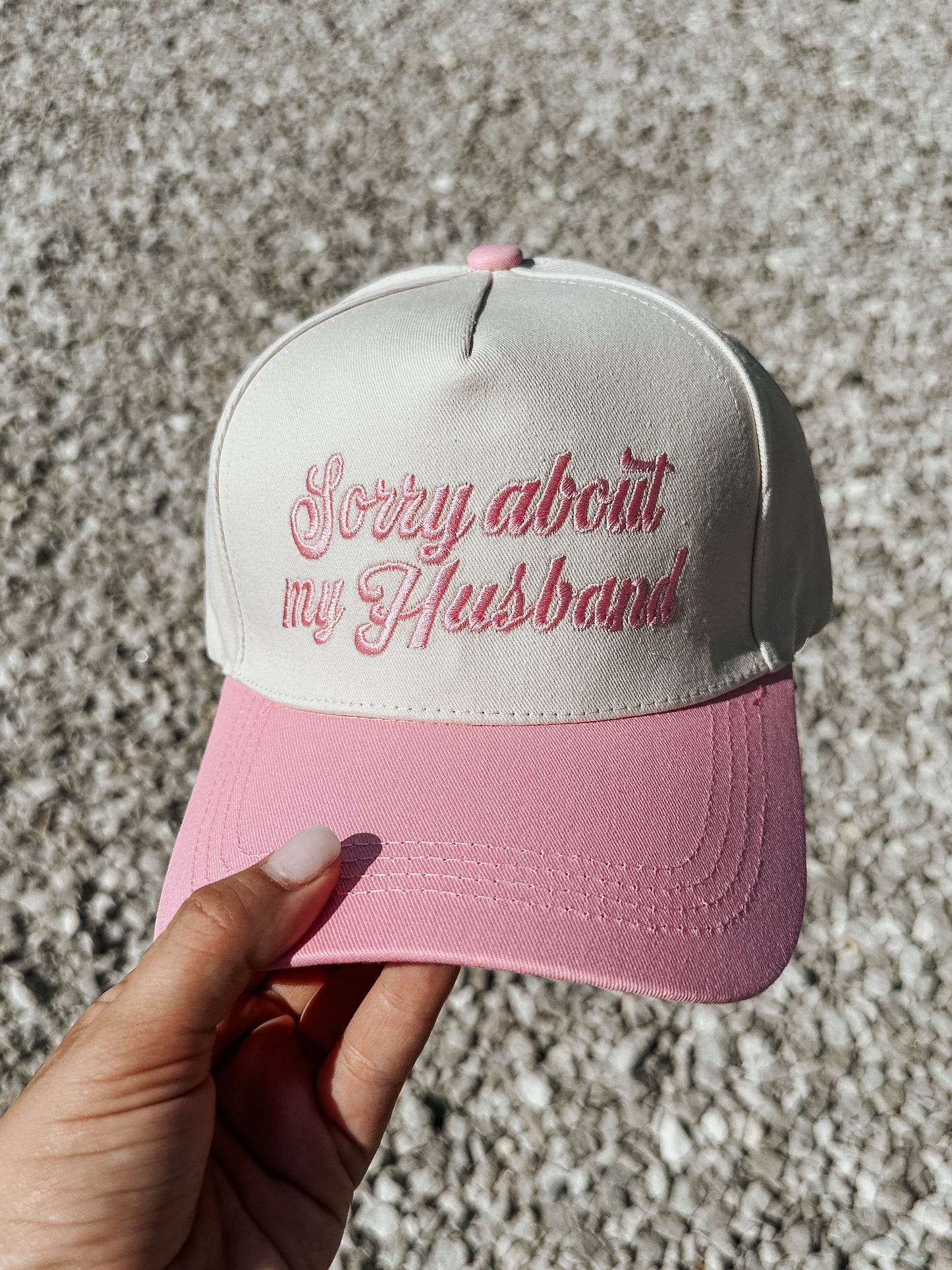 Sorry About My Husband Trucker Hat in Pink