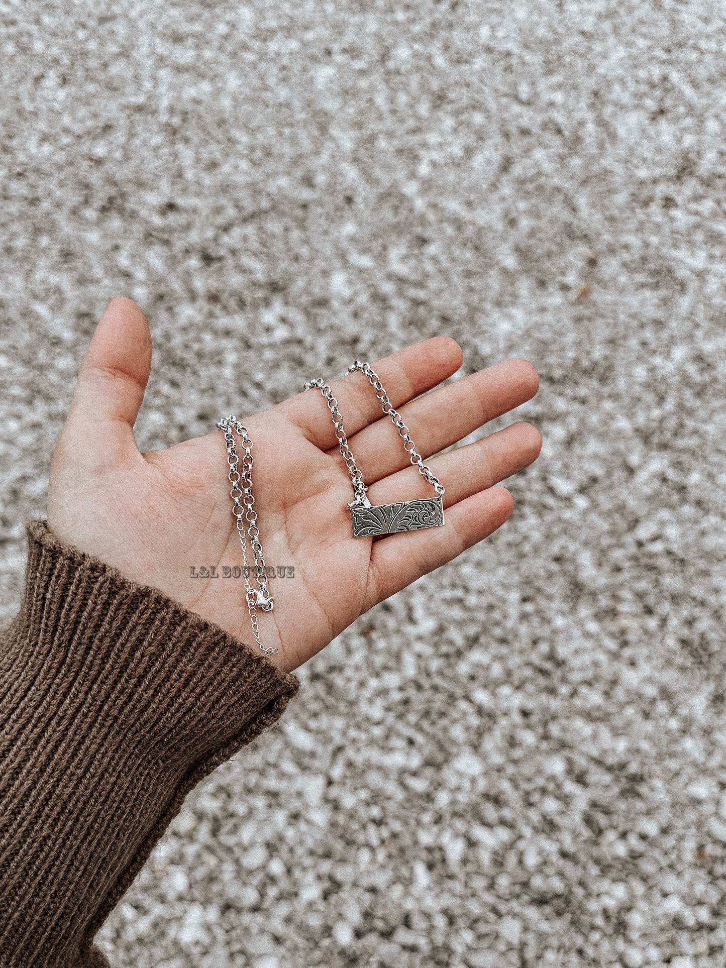 Sterling Silver Embossed Bar Necklace