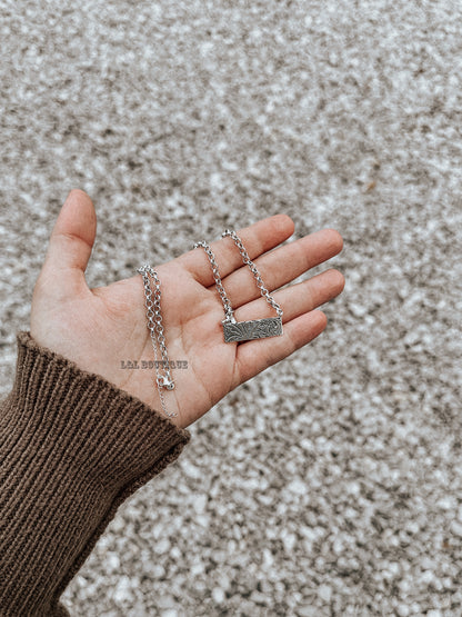 Sterling Silver Embossed Bar Necklace