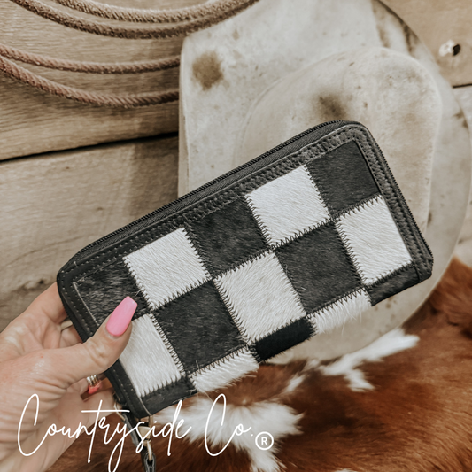 Stockyard Checkered Cowhide Wallet by Countryside Co.