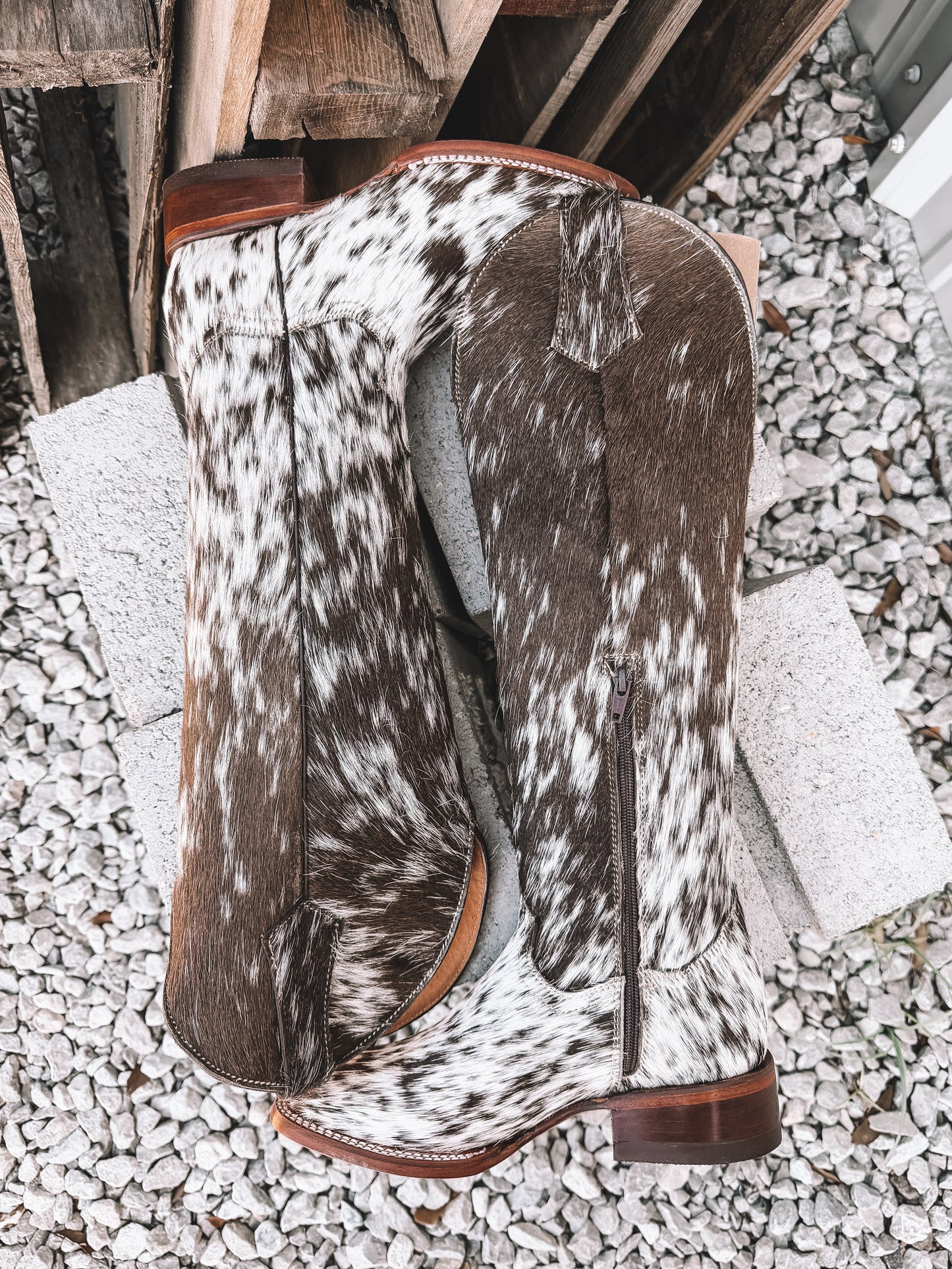Knee High Cowhide Boots ~ Square Toe BROWN