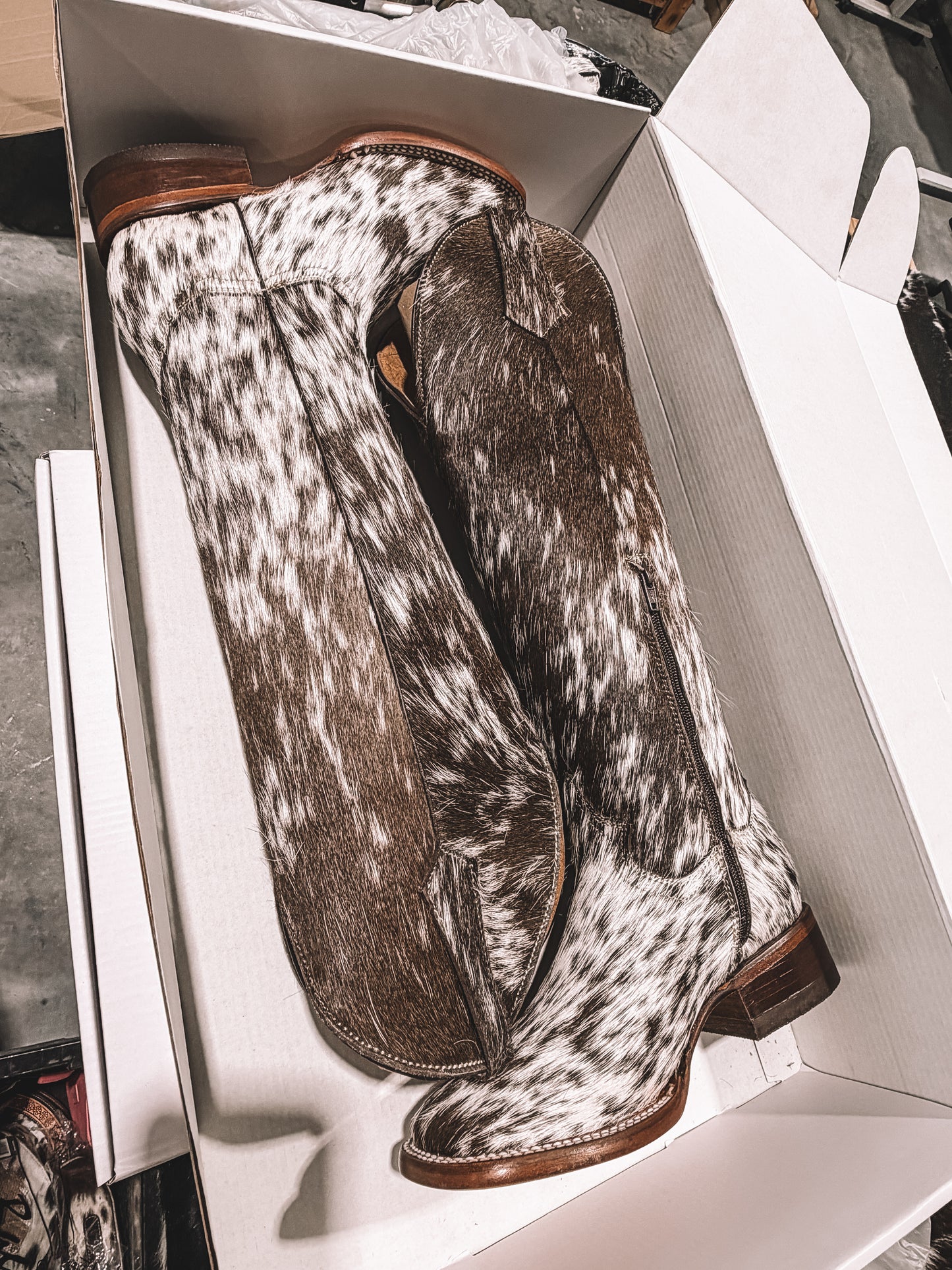 Knee High Cowhide Boots ~ Square Toe BROWN