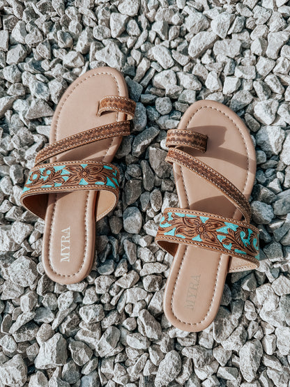 Lannie Turquoise Leather Sandals