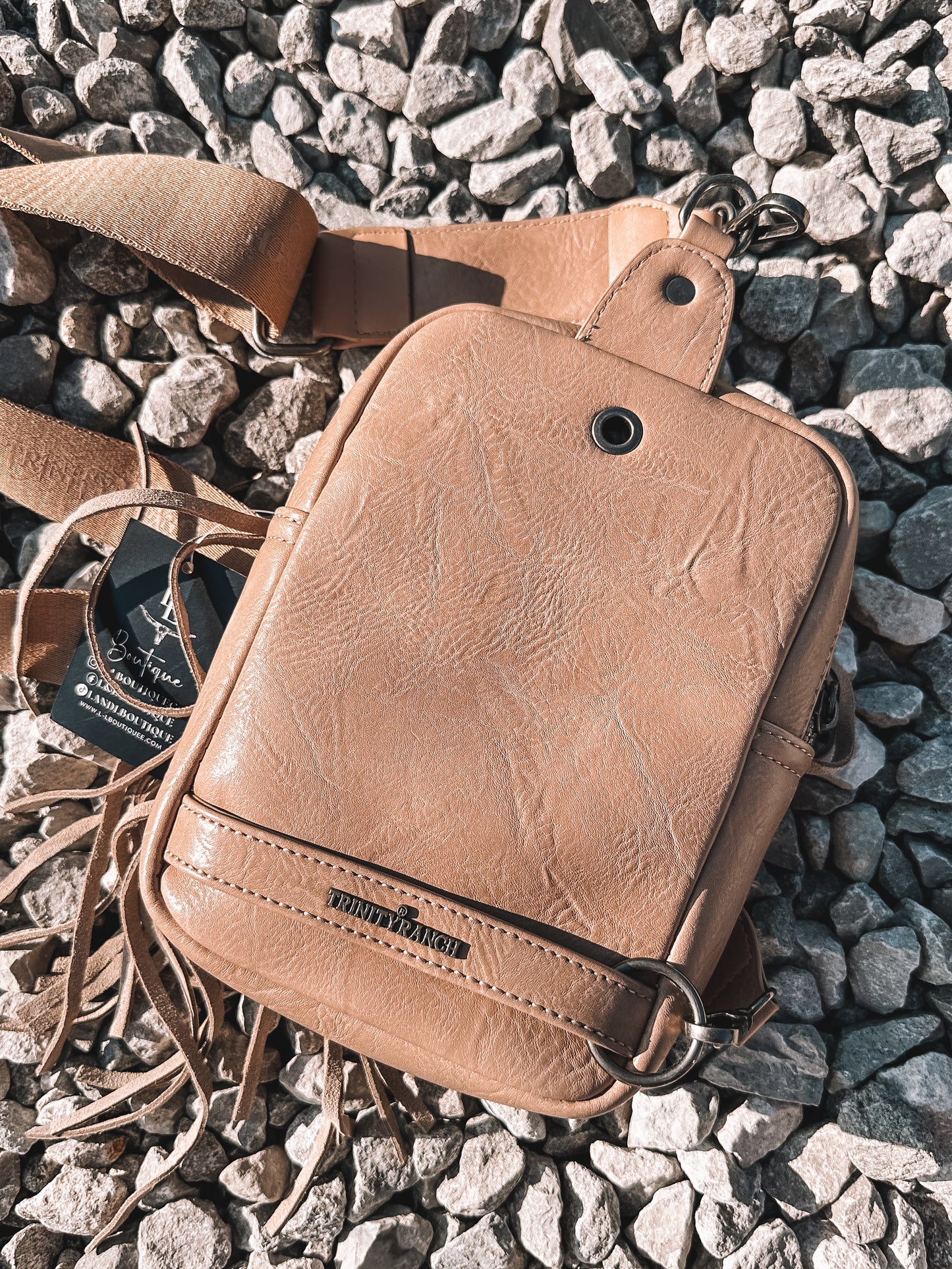 Beige Cowhide & Leather Crossbody Bag
