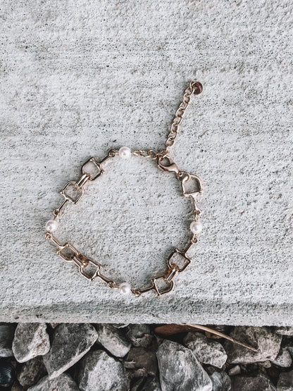 Horsebit and Pearl Station Bracelet