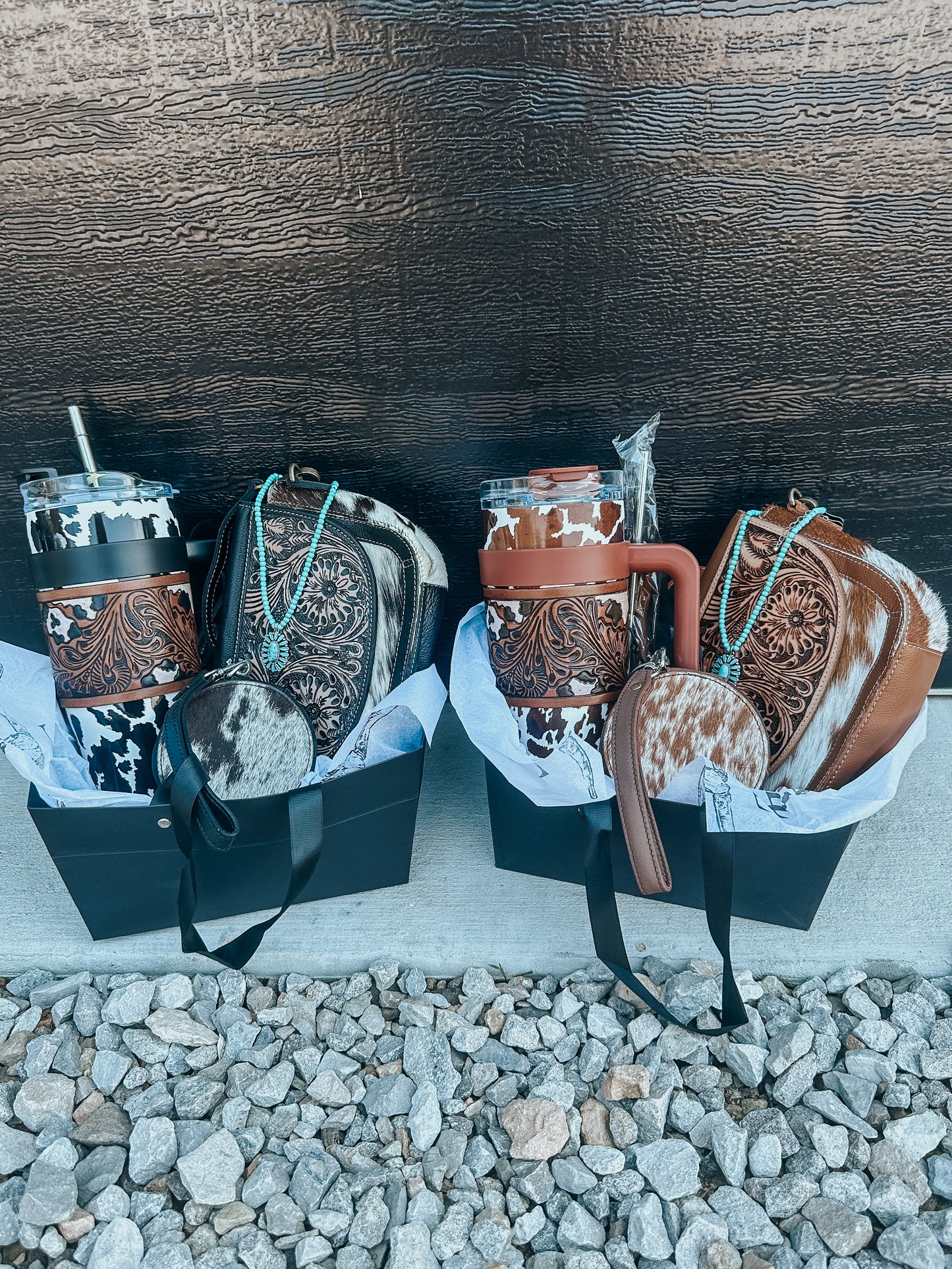 Cowhide Crossbody Christmas Gift Bundle in Black