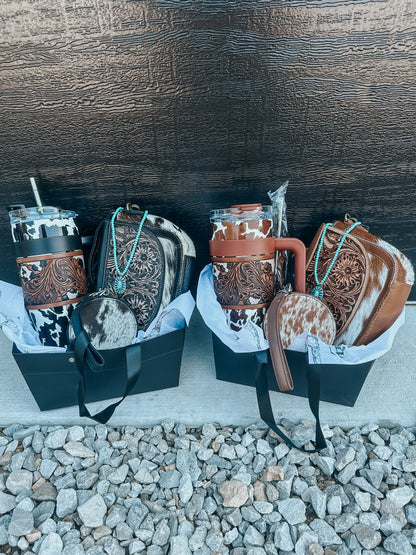 Cowhide Crossbody Christmas Gift Bundle in Black